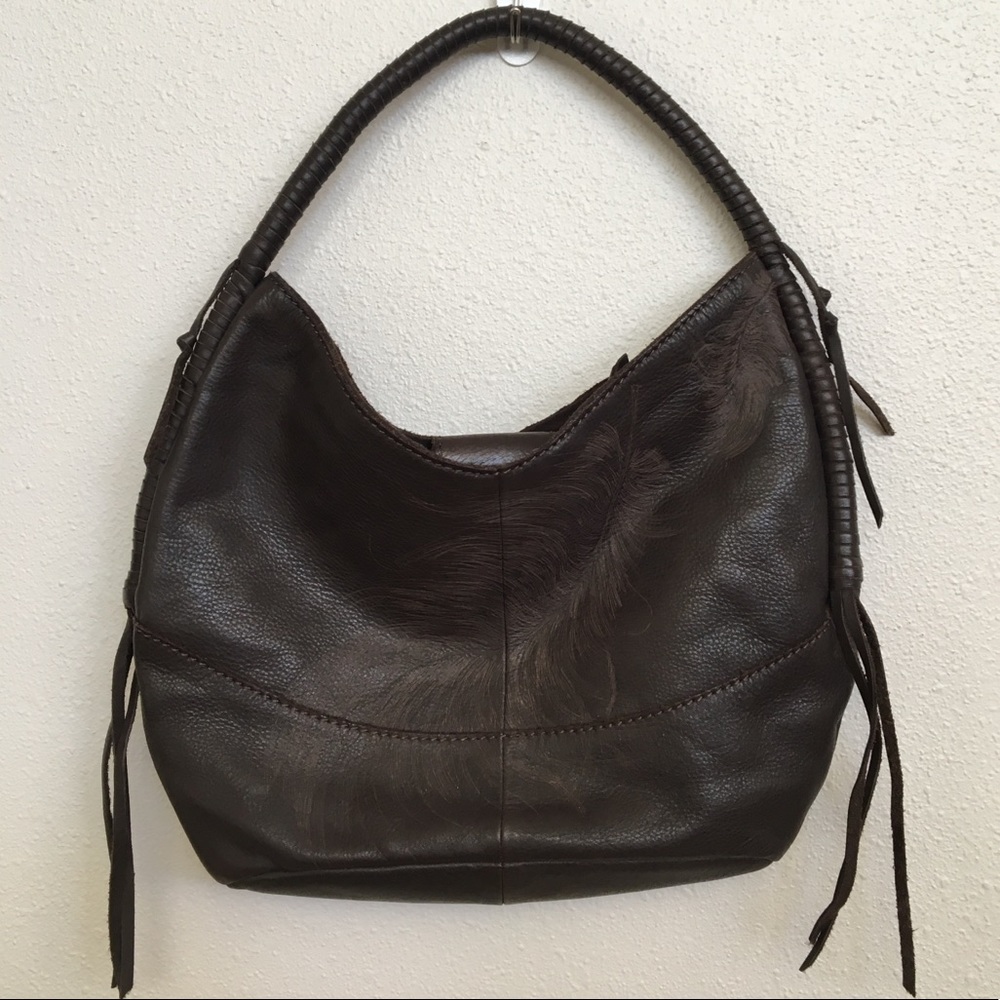 Lucky Brand Brown Leather Feather Print Purse